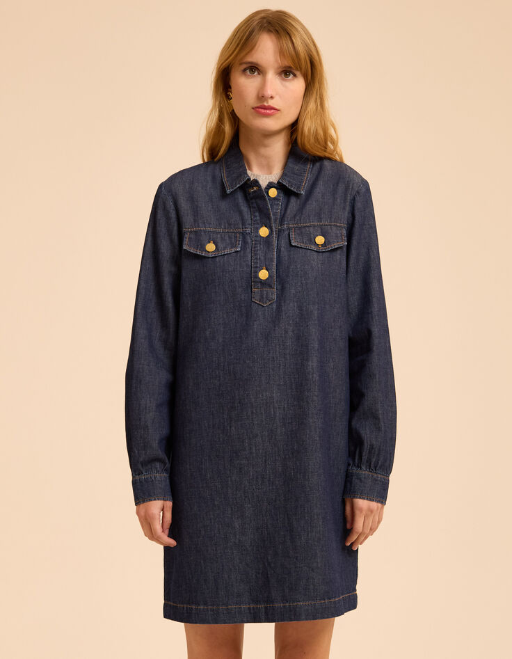 I.Code raw denim dress with patch pockets-4