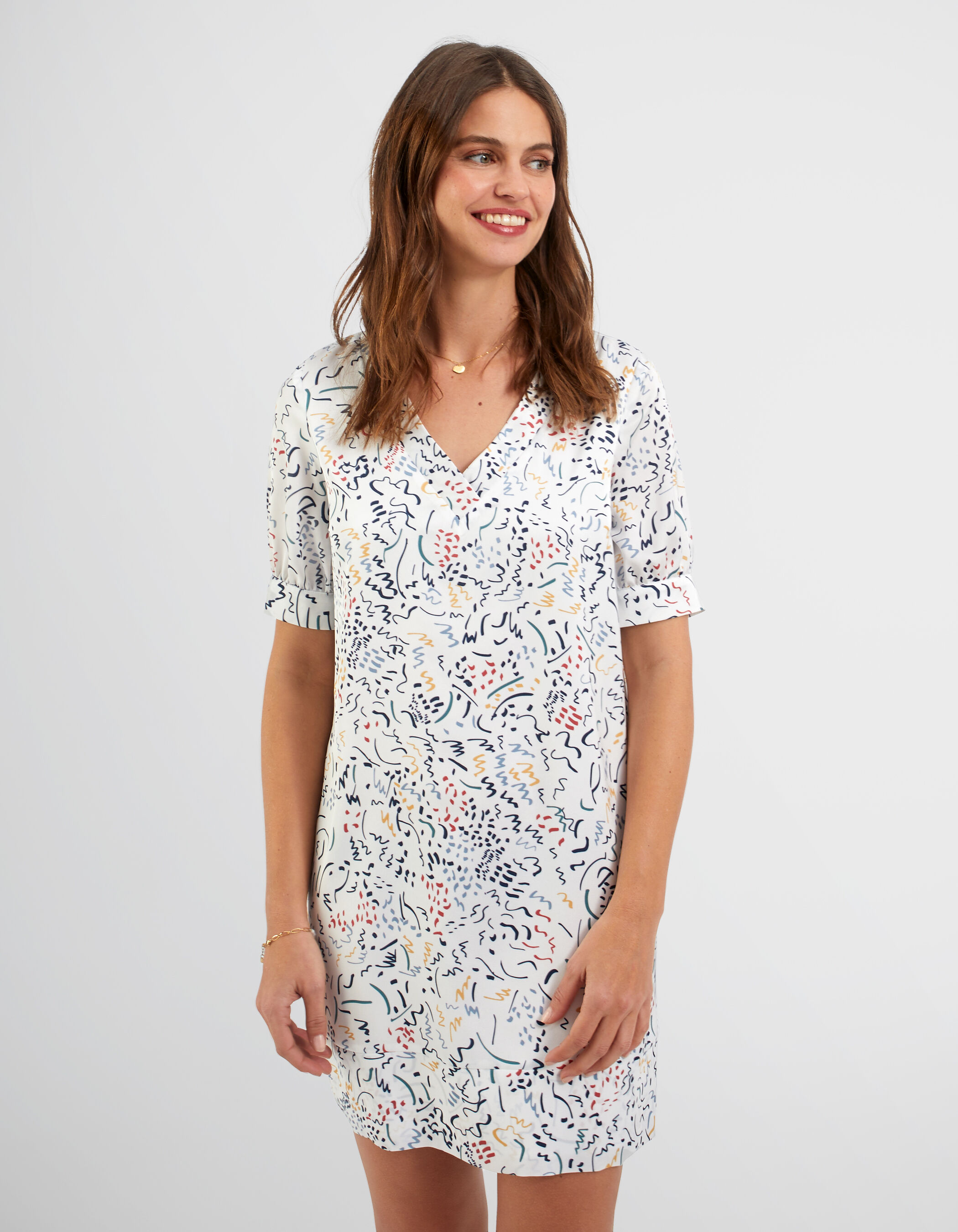 Gebroken witte jurk Arty print I.Code