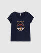 Tee-shirt navy bio message et paillettes dorées I.Code -4