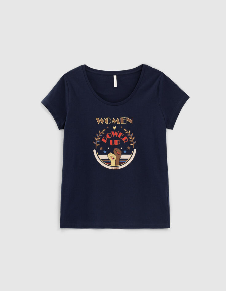 Tee-shirt navy bio message et paillettes dorées I.Code -4