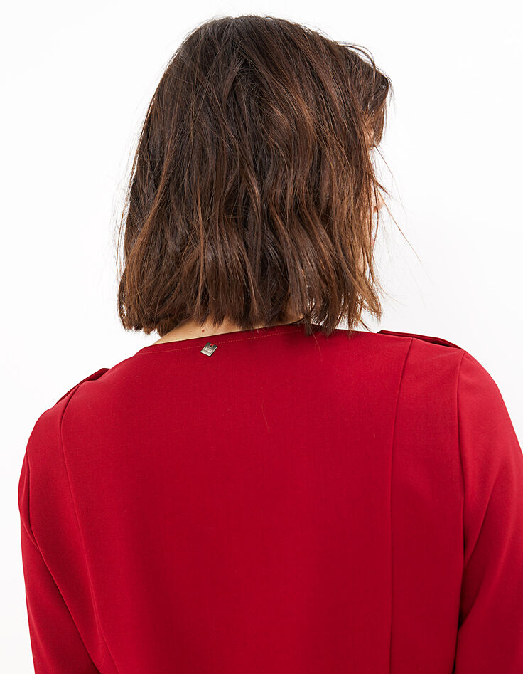 Vestido rojo profundo con hombreras con botones mujer-4 Vestido rojo profundo con hombreras con botones mujer-4