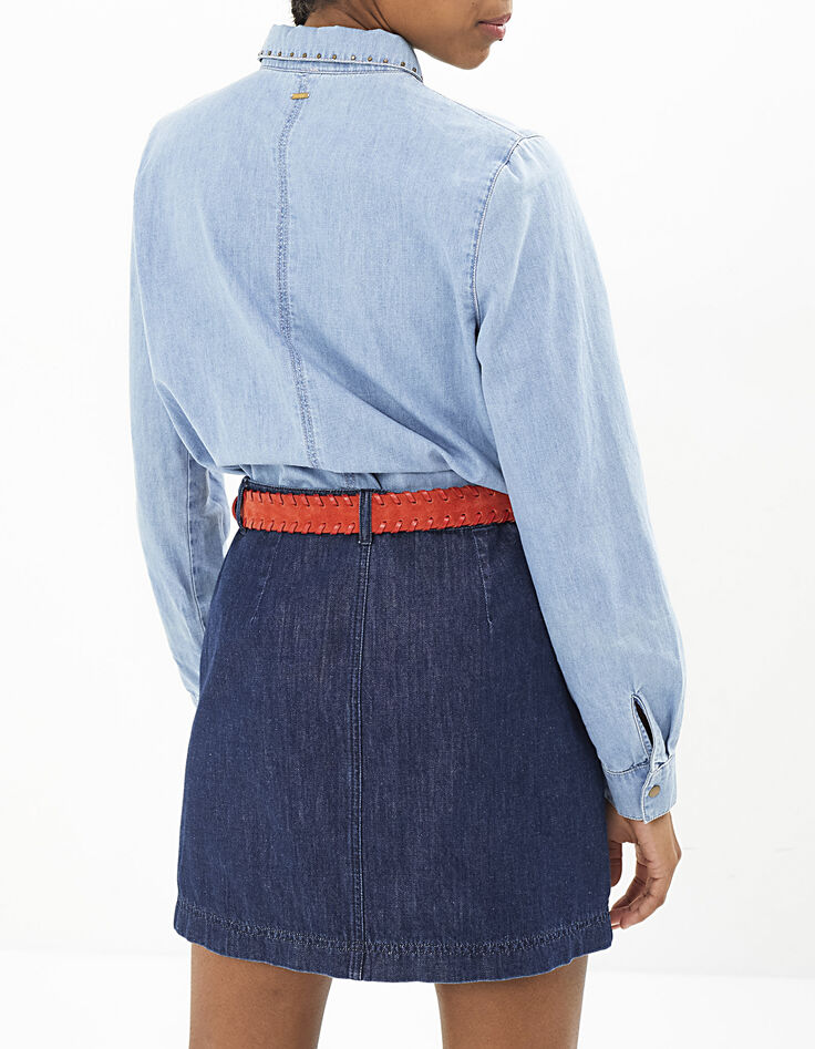 Ungebleichter Jeansrock mit Knöpfen und Nieten I.Code-3