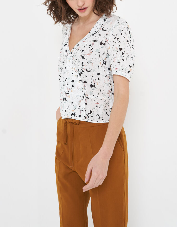 I.Code off-white terrazzo print wrap top-1