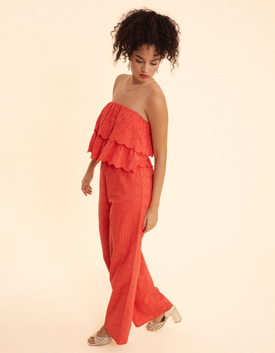 Combinaison-pantalon rouge broderie anglaise I.Code