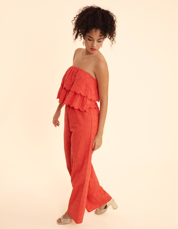 Combinaison-pantalon rouge broderie anglaise I.Code-1