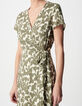 Khakifarbenes Sommerkleid im Wickel forme mit Pflanzenmuster f&uuml;r Damen-5