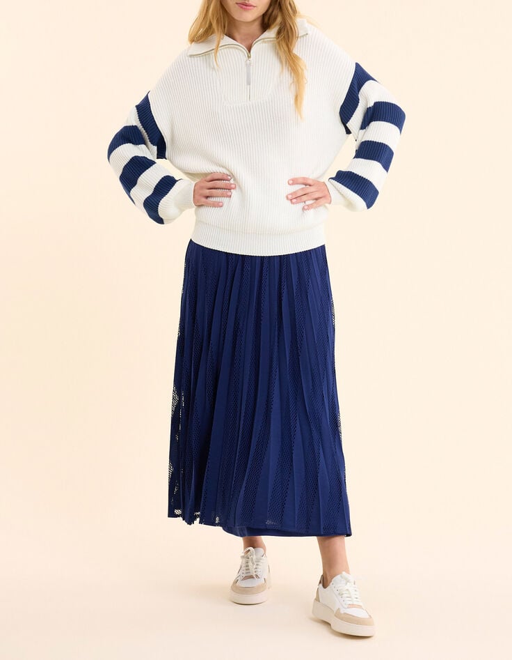 Pull camionneur blanc tricot manches ray&eacute;s I.Code-6