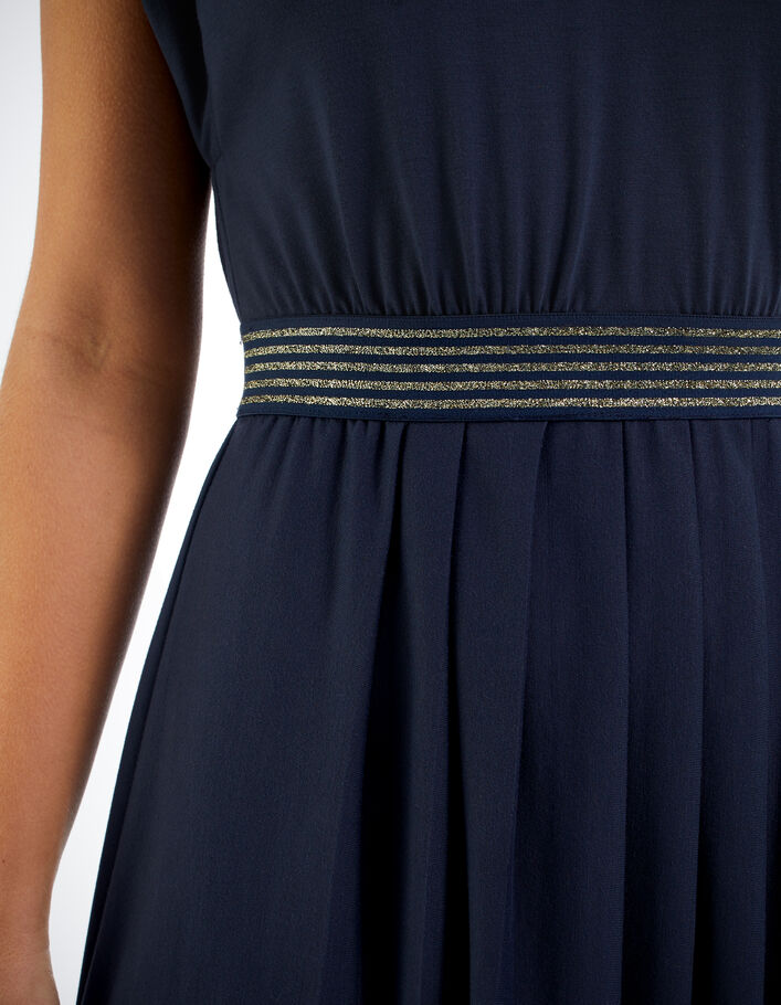 Marine jurk elastische taille met gouden lurex strepen  - I.CODE
