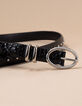 Fijne zwarte riem leer met croco-effect en studs I.Code-3