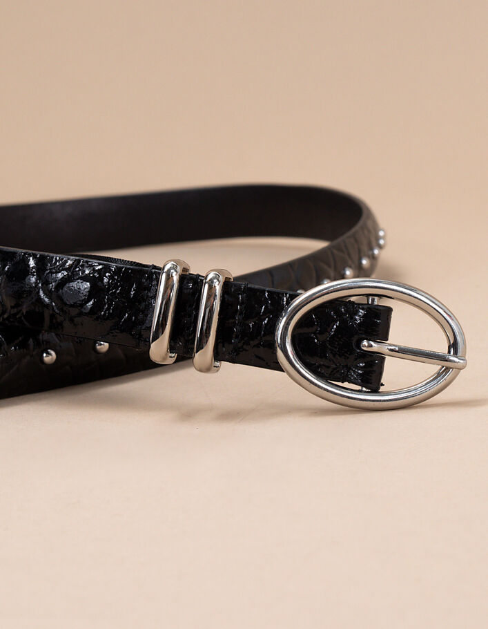 I.Code black studded crocodile-look leather fine belt - I.CODE