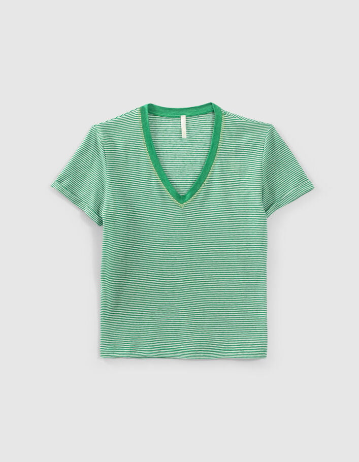 I.Code meadow green T-shirt with thin stripes - I.CODE