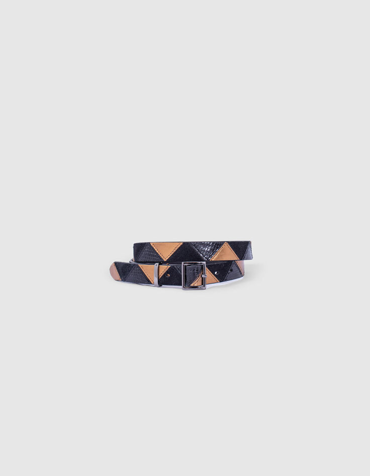 Ceinture noire en cuir Façon patchwork I.Code-1 Ceinture noire en cuir Façon patchwork I.Code-1