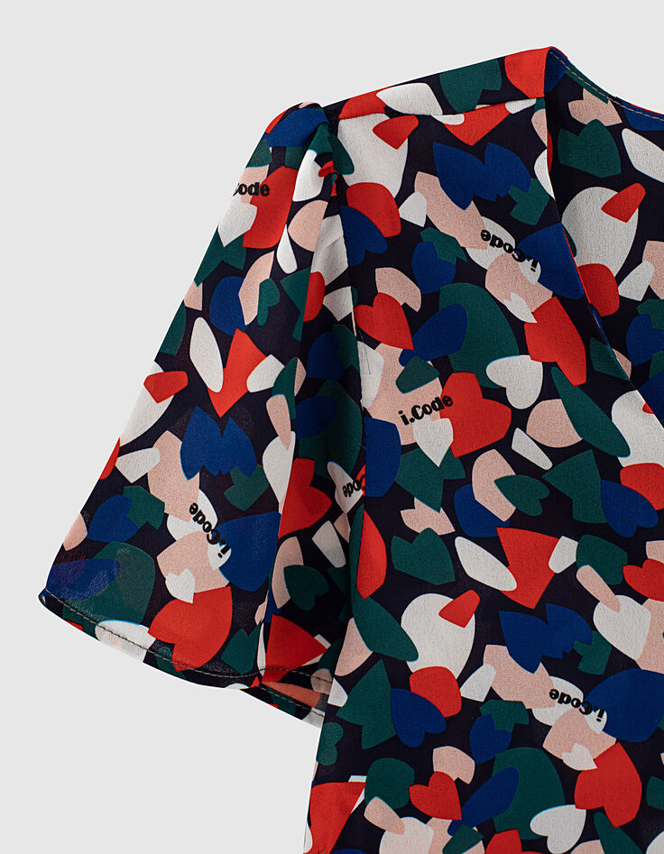 I.Code navy graphic heart print top-3