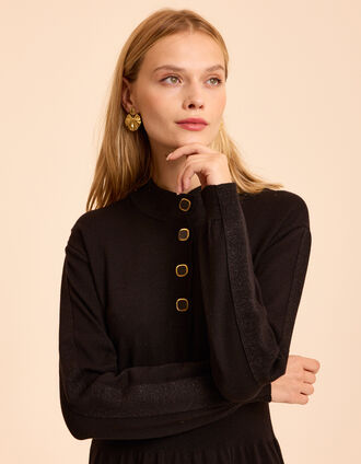 Vestido manga larga negro punto detalles lúrex I.Code