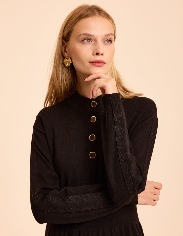 Robe manches longues noire tricot détails lurex I.Code-5 Robe manches longues noire tricot détails lurex I.Code-5