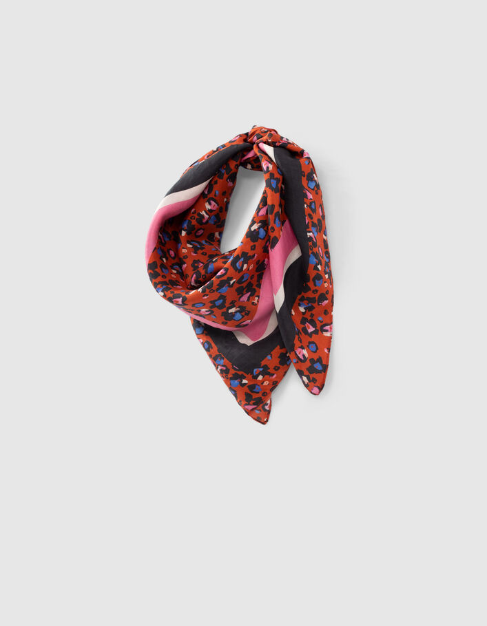 Candy red square scarf with graphic floral print I.Code - I.CODE