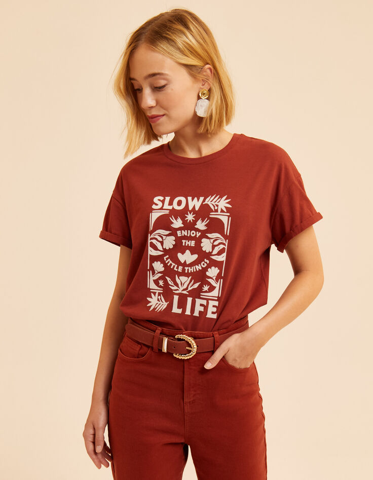 I.Code brown T-shirt with flocked velvet slogan-1 I.Code brown T-shirt with flocked velvet slogan-1