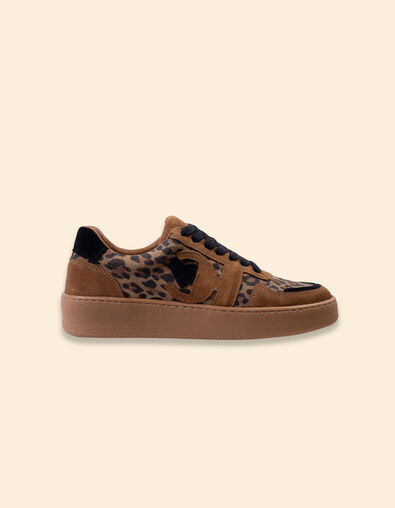 I.Code camel suede trainers with leopard motif