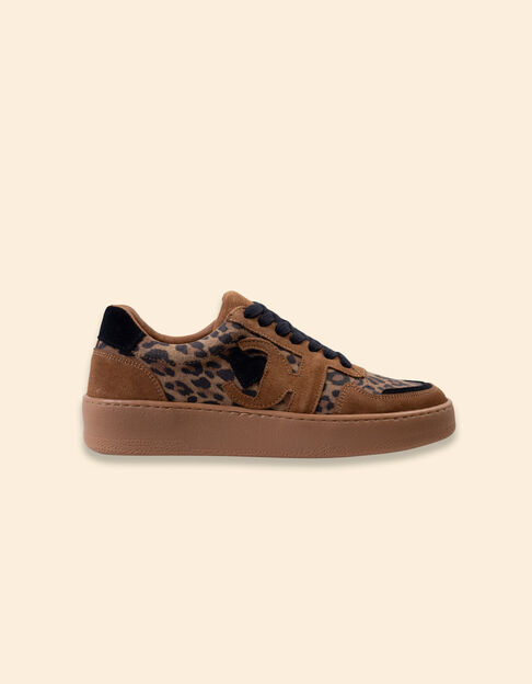 I.Code camel suede trainers with leopard motif