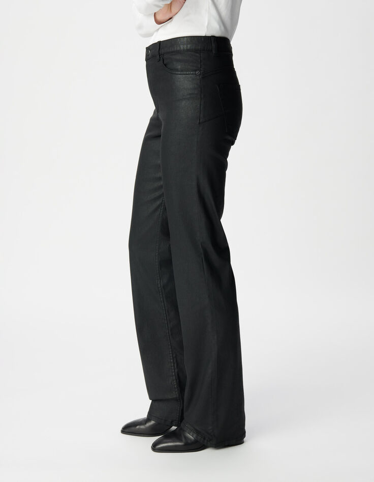 Schwarze Damen-Bootcut-Jeans beschichtet hoher Bund-4