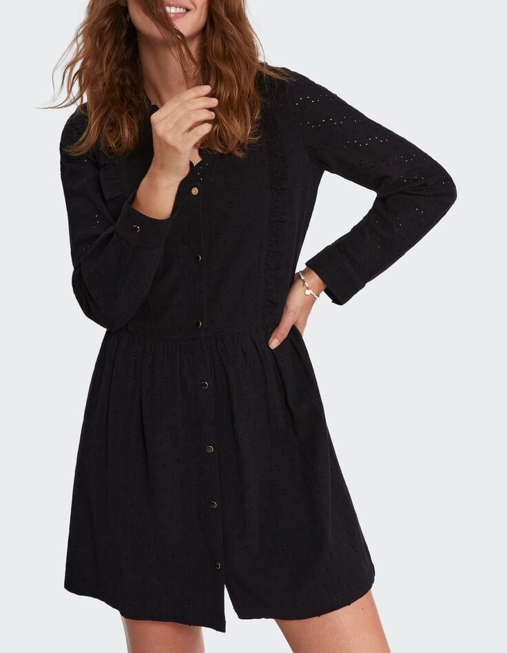Schwarzes Kleid mit englischer Stickerei I.Code-1