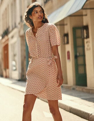 Robe écrue imprimé fleurs indiennes roses I.Code