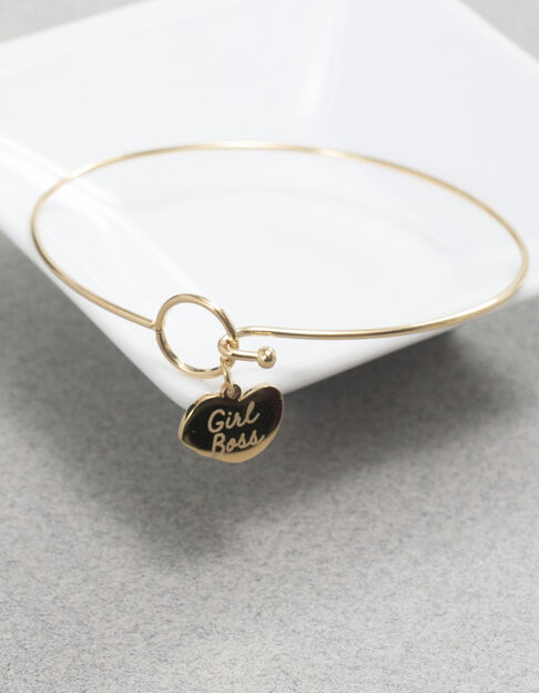 I.Code gold-tone fine bangle with slogan pendant