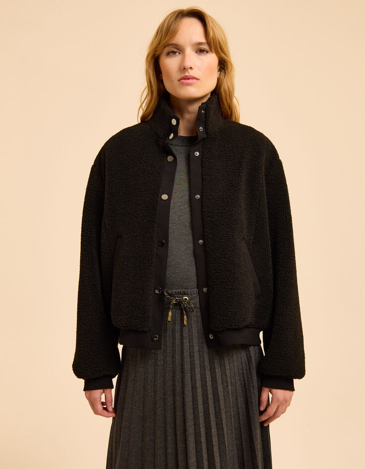 I.Code black sherpa jacket with high collar-2