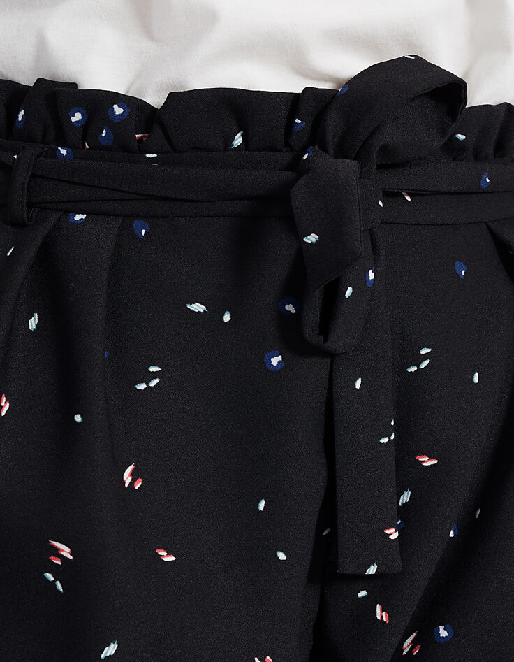 Schwarze Paperbag-Hose mit dezentem Fleckenmuster I.Code-5