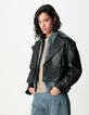 Veste oversize noire cuir coulisse taille Femme-2