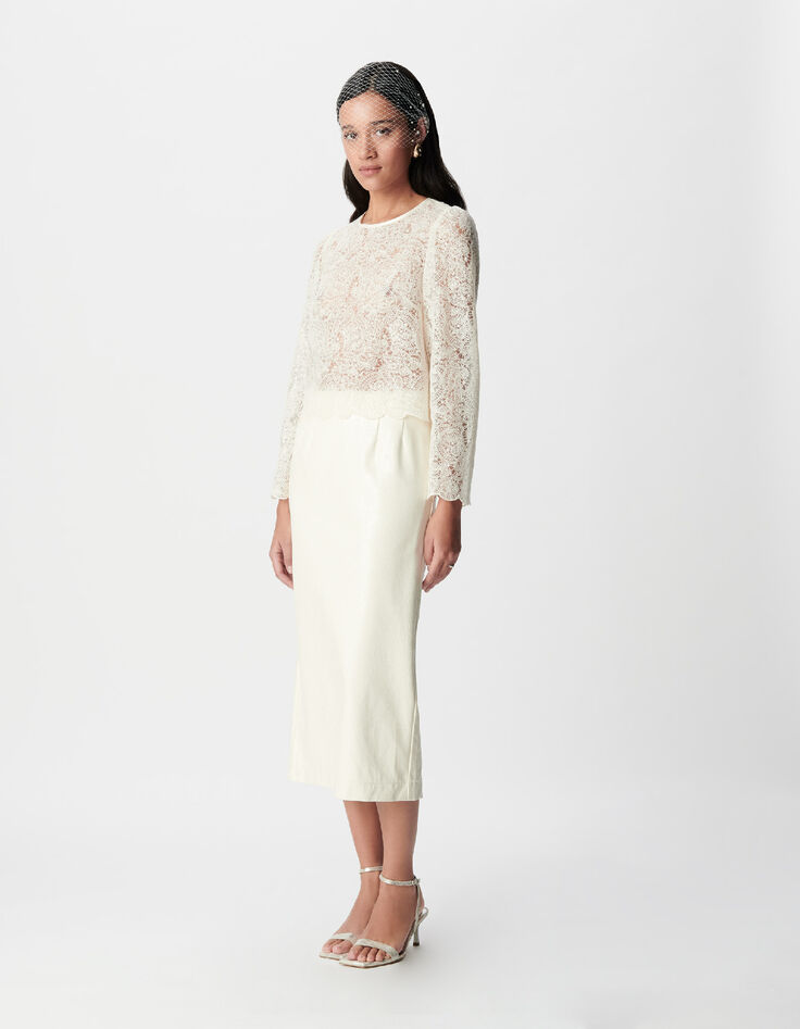 Damen kurze Bluse aus wei&szlig;er Spitze-2
