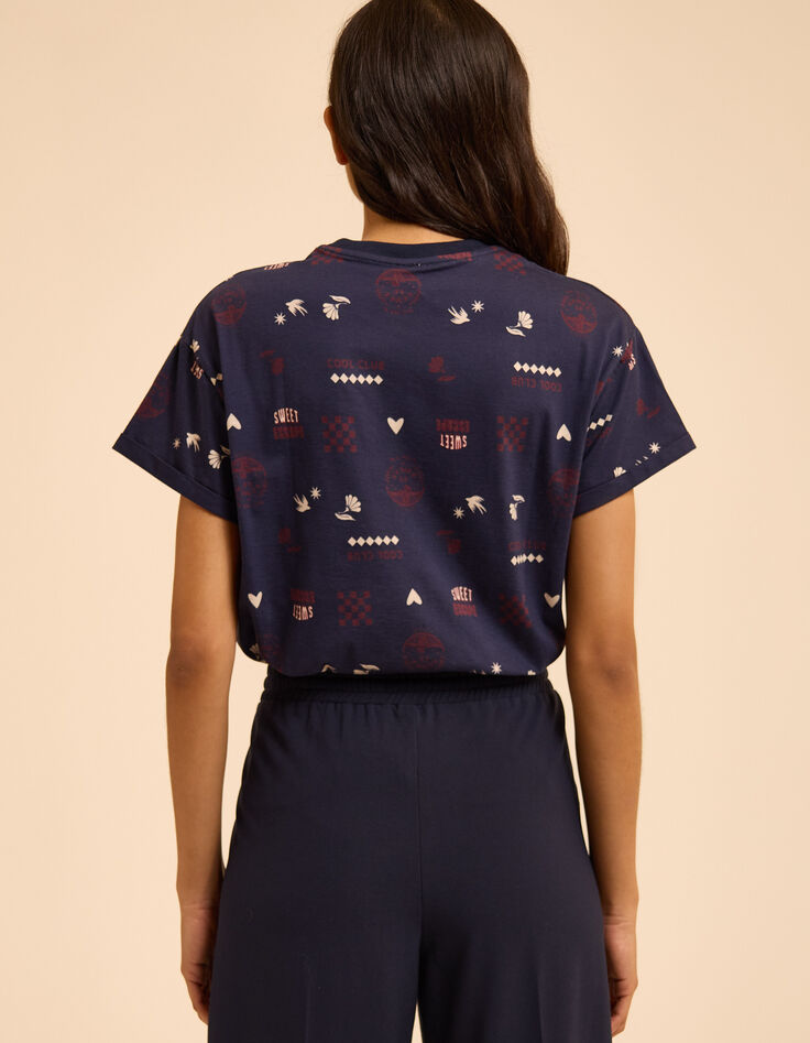 Schwarzes Kurzarm-T-Shirt blaues Wappen I.Code-4 Schwarzes Kurzarm-T-Shirt blaues Wappen I.Code-4