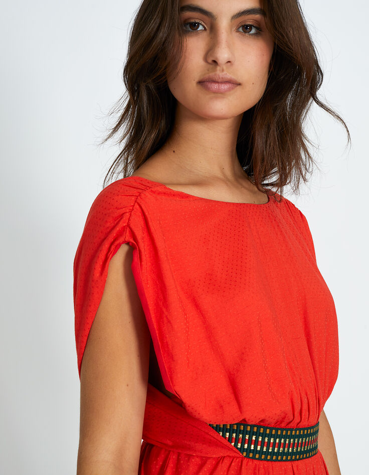 Mohnrotes Kleid, Tupfenjacquard I.Code-2