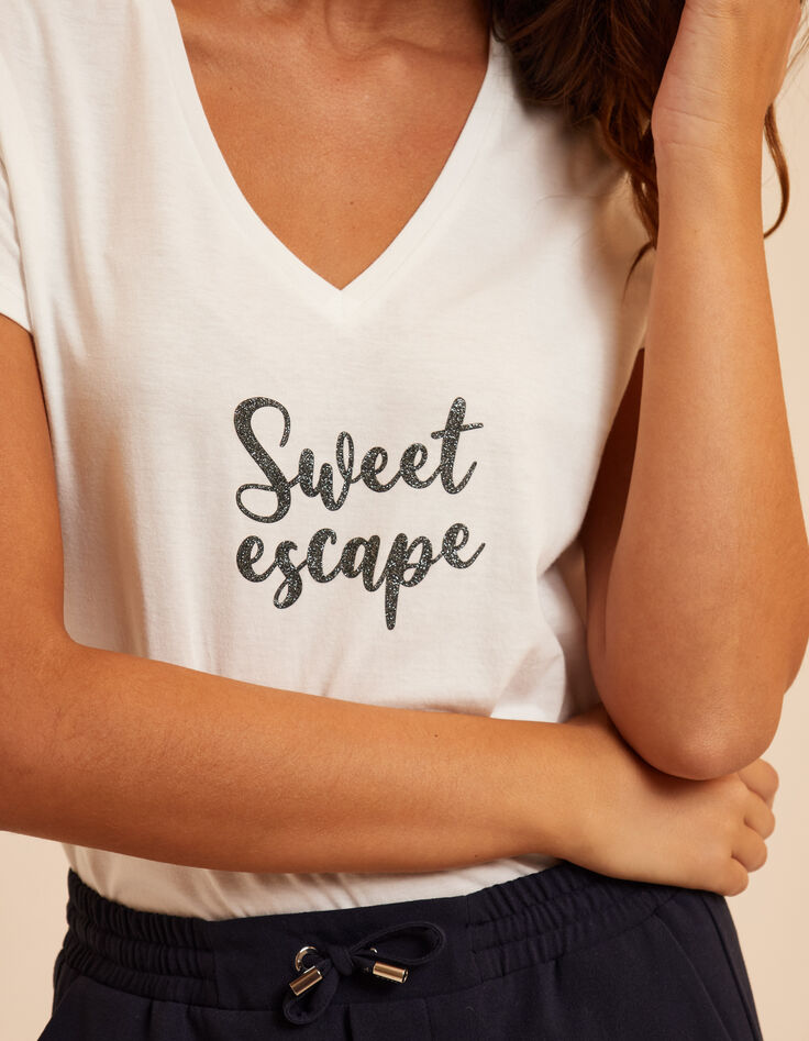 Weißes T-Shirt schwarze Glitzerschrift I.Code-4