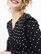 I.Code black dress with ruffles and white embroidery-4