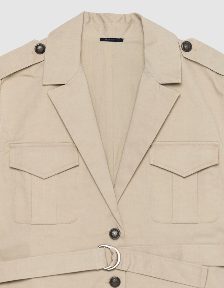 Mujer chaqueta sahariana sin mangas beige-6