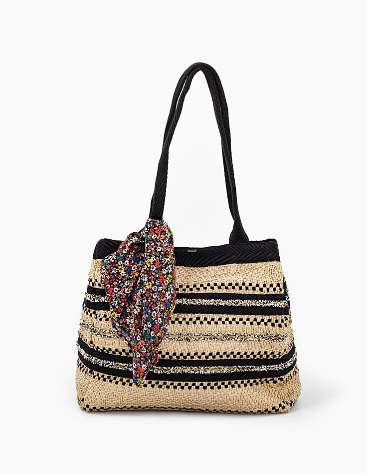 Sac cabas naturel en textile tressé brodé I.Code-2