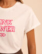 I.Code white T-shirt with pink velvet slogan-3