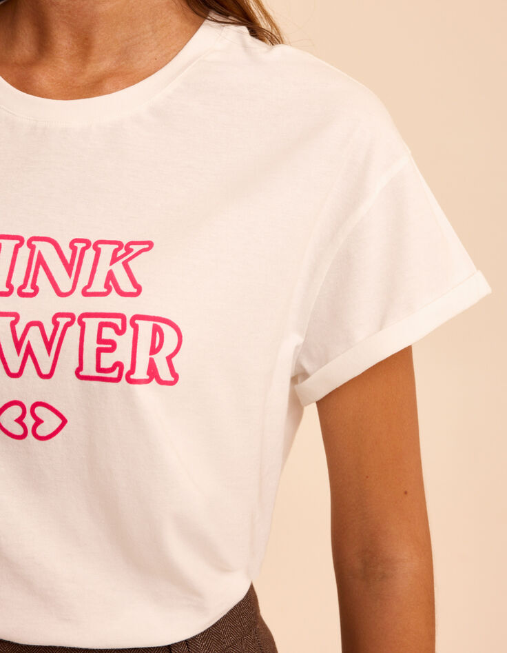 I.Code white T-shirt with pink velvet slogan-3
