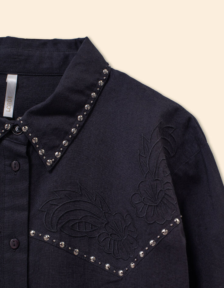 Chemise noire broderies et clous Femme-3