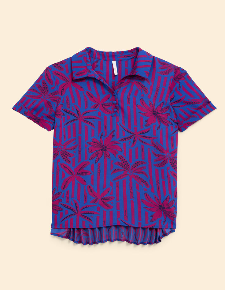 Indigo palm tree print top I.Code-6