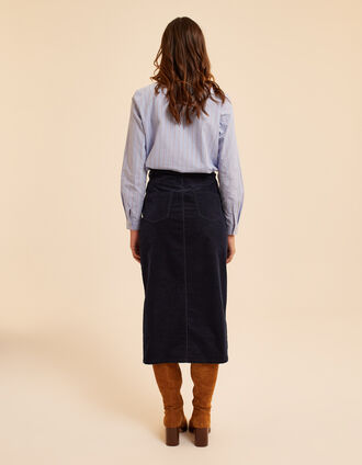 Marineblauer Schlitzrock Velours Denim-Effekt I.Code