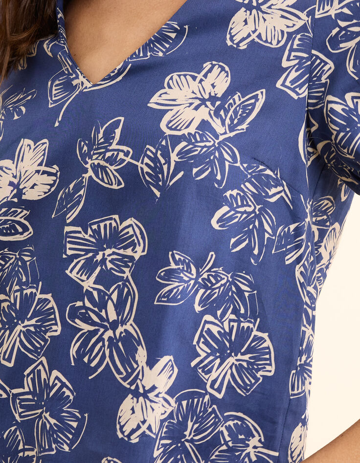 Top marine imprimé maxi fleurs nœud dos I.Code-6