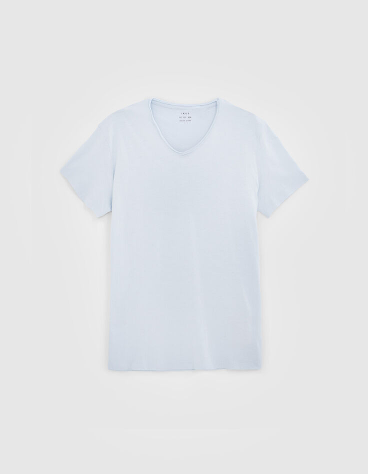 Himmelblaue Herren-T-Shirt L&lsquo;Essentiel mit V-Ausschnitt-6