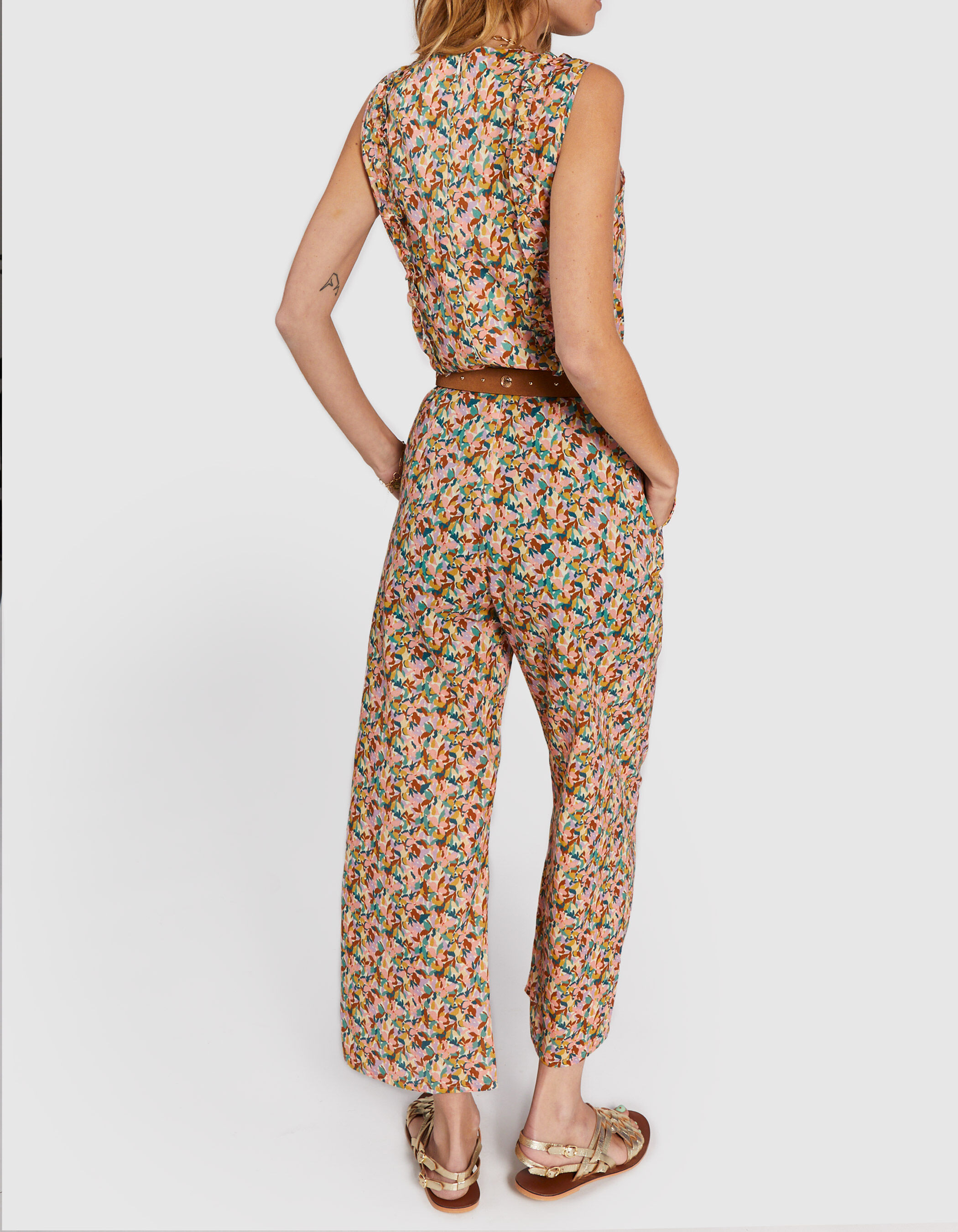 I.Code salmon pink flower print jumpsuit