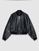 Schwarzer Lederbomber Damen maxi &Ouml;sen-Design-6