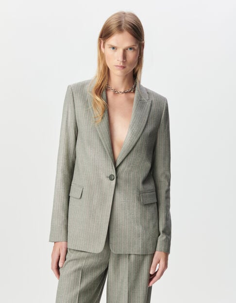 Grauer Damenblazer mit rosa Streifen - IKKS