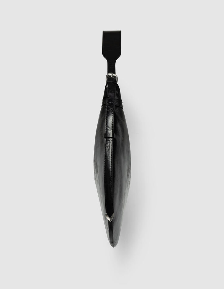 Schwarze Damenhalbmondtasche gl&auml;nzendes Allane-Leder-2