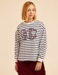 I.Code white sweatshirt, navy blue stripes, XL monogram-1