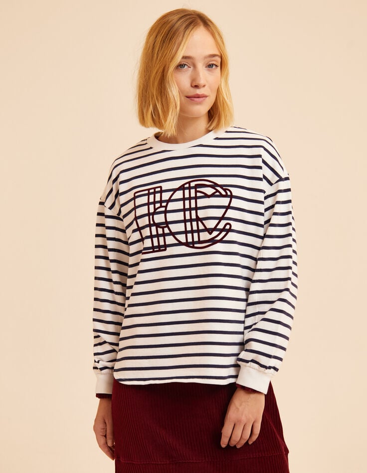 I.Code white sweatshirt, navy blue stripes, XL monogram-1 I.Code white sweatshirt, navy blue stripes, XL monogram-1